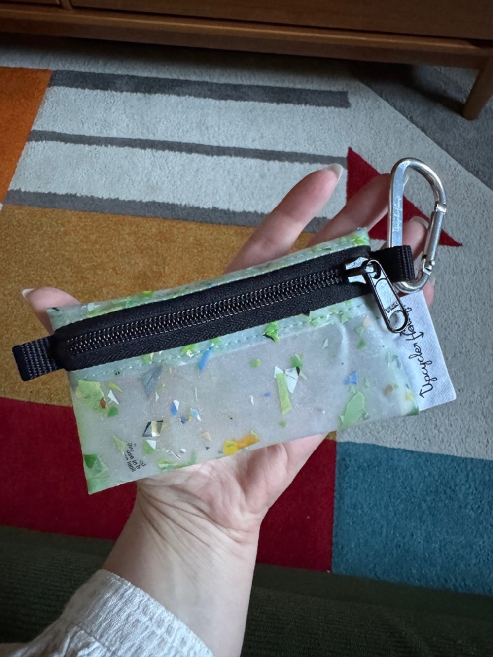 NWOT Upcycle Hawaii Clear Confetti Zip Pouch Keychain with Carabiner